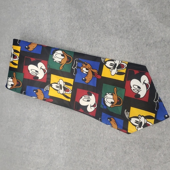 Disney Other - Disney Mickey Mouse, Donald, Pluto and Goofy Colorful Block Print Black Tie